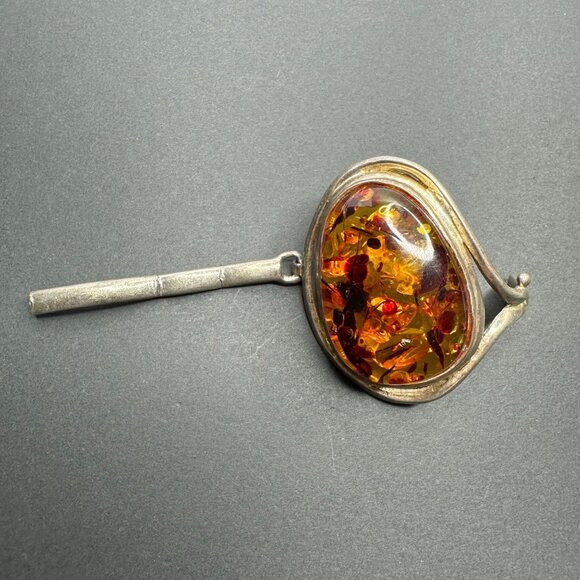 Vintage Baltic Amber Cabochon Project Salvage Piece Silver Part Repair Read - Picture 6 of 16